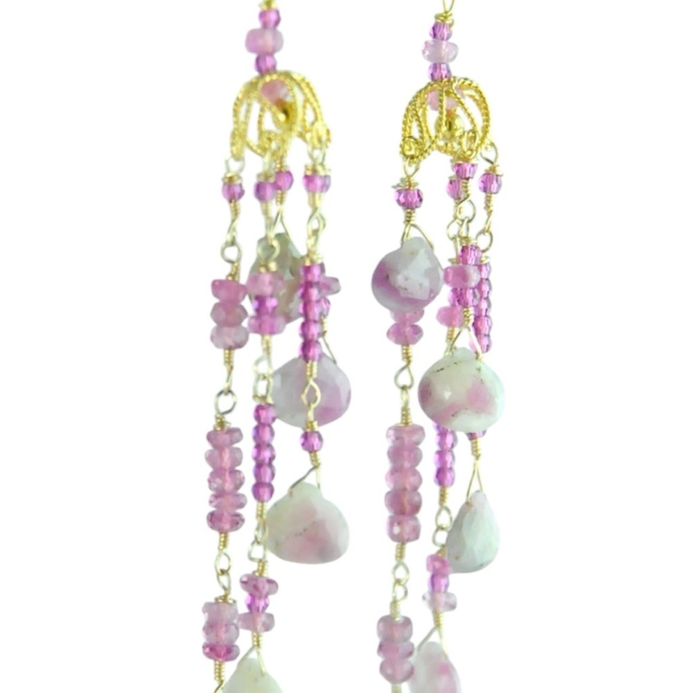 Hamdcrafted Elegant Pink Sapphire and 14k Gold Carousel Eaarings